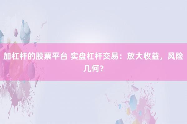 加杠杆的股票平台 实盘杠杆交易：放大收益，风险几何？