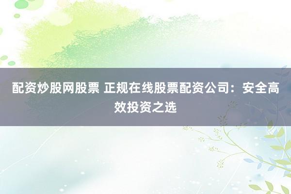 配资炒股网股票 正规在线股票配资公司：安全高效投资之选
