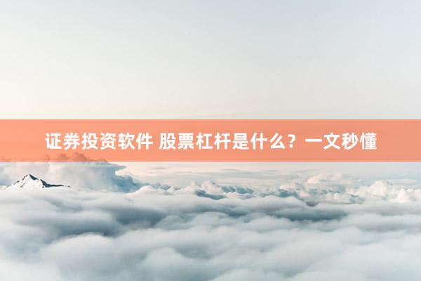 证券投资软件 股票杠杆是什么？一文秒懂
