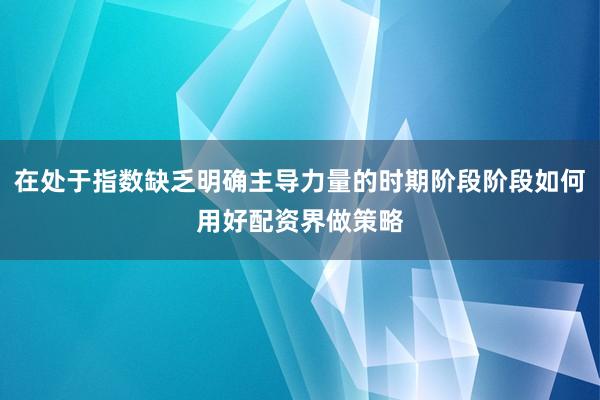 在处于指数缺乏明确主导力量的时期阶段阶段如何用好配资界做策略