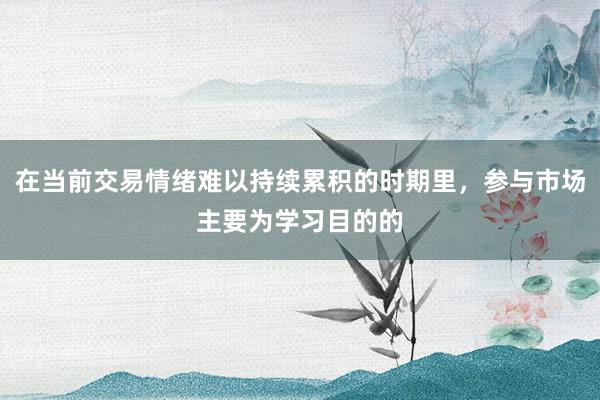 在当前交易情绪难以持续累积的时期里，参与市场主要为学习目的的