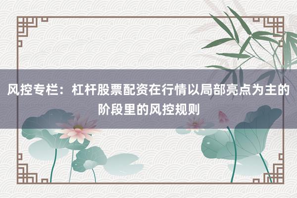 风控专栏:杠杆股票配资在行情以局部亮点为主的阶段里的风控规则