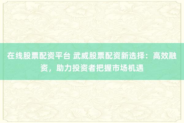 在线股票配资平台 武威股票配资新选择：高效融资，助力投资者把握市场机遇